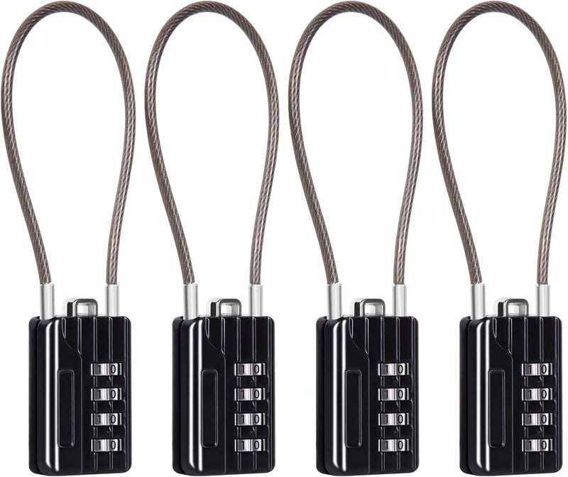 SEPOX ® Compact Design Resettable Combination Padlock 4 Digit, 30mm 1-3/16" Width Body, Extra Long 16cm Cable Lock for Suitcase, Travel, Gym Lockers, Helmet, Cabinets, Case, Fence, Pack of 4 Black - Image 1